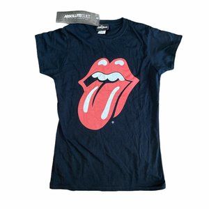 The Rolling Stones Lips Tongue Logo Women Black Skinny Fit T Shirt - Size L